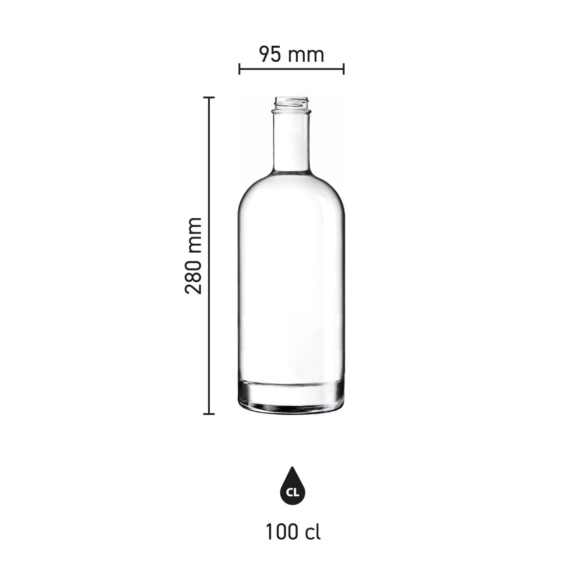 Infographic of height and diameter of Bottle Oslo 1.0 litre glass.