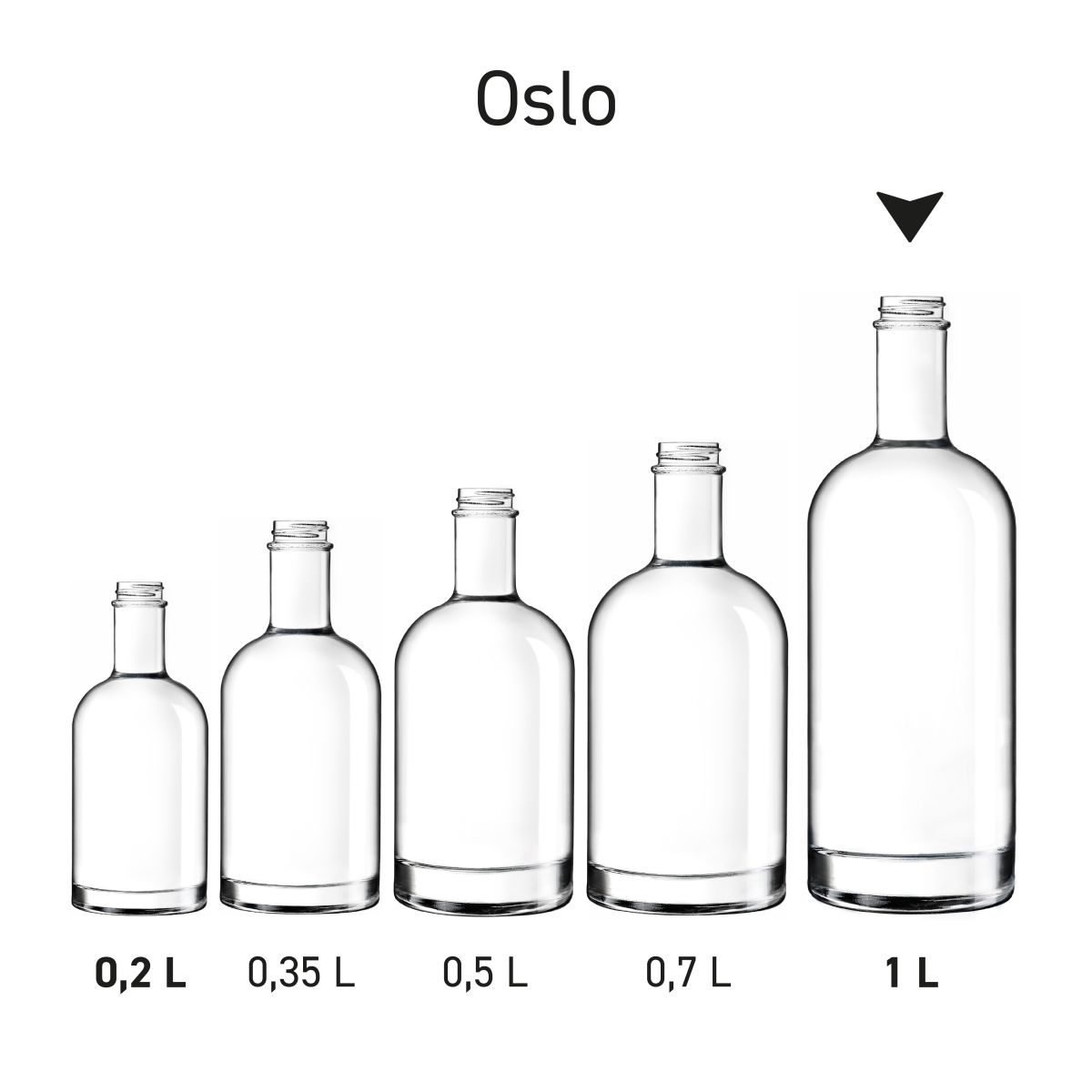 Series of Oslo bottles presented side by side as a product line.