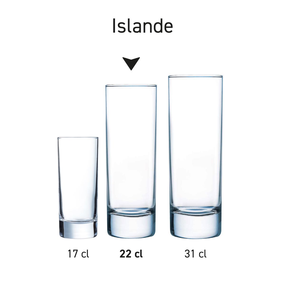 Series of Islande long drink glasses presented as Islande series.