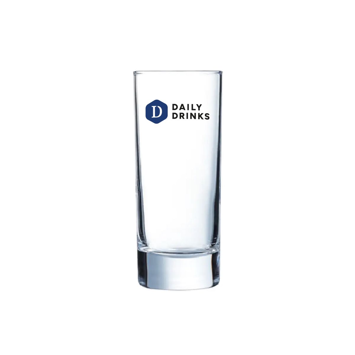 Islande long drink glass 17 cl. with printed DailyDrinks logo in multiple colours on the front.