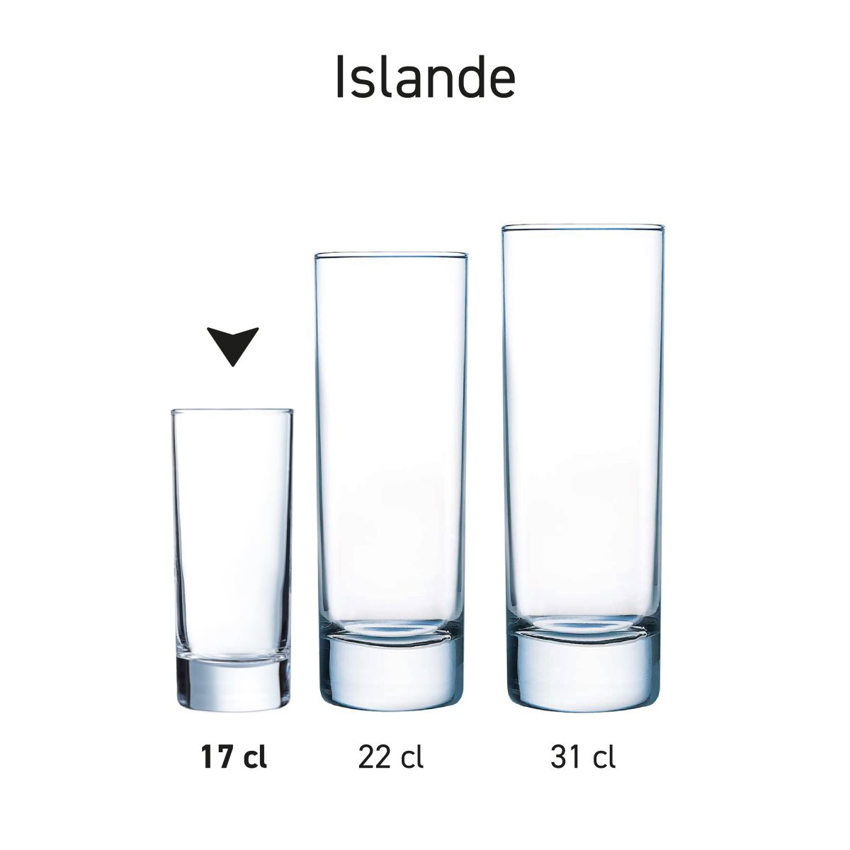 Series of Islande glasses presented in overview view with equal design.