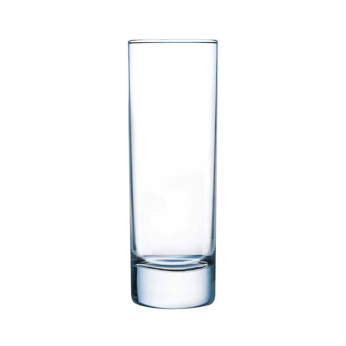 Standing long drink glass Islande 31 cl. visible straight from the front in transparent glass.