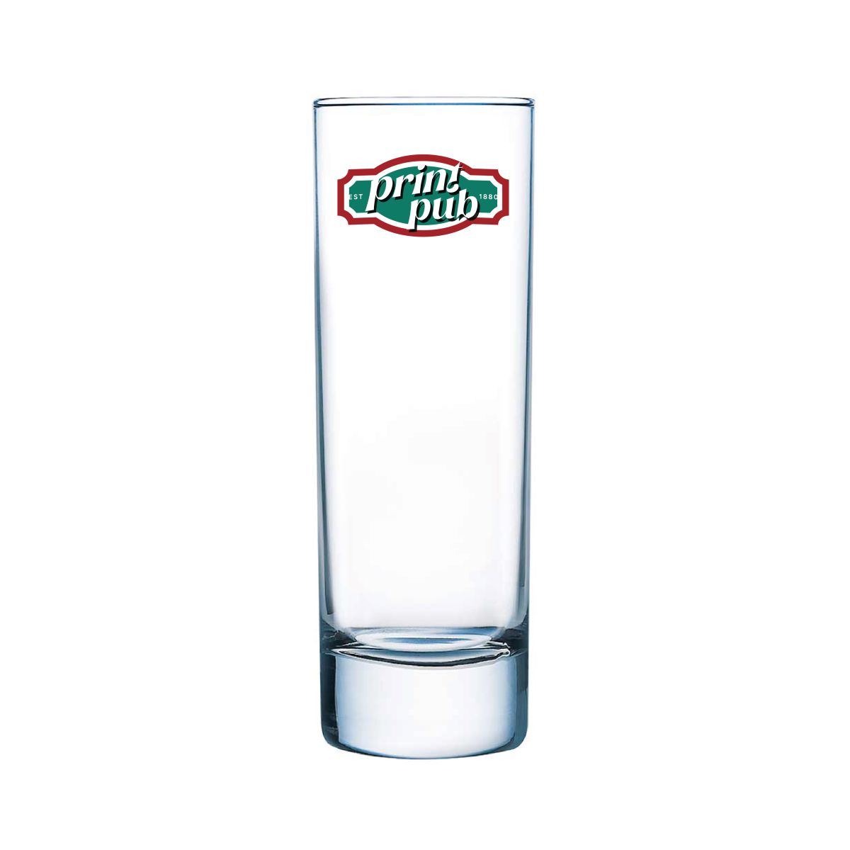 Long drink glass Islande 31 cl. with multicoloured PrintPub logo printed on the front view.