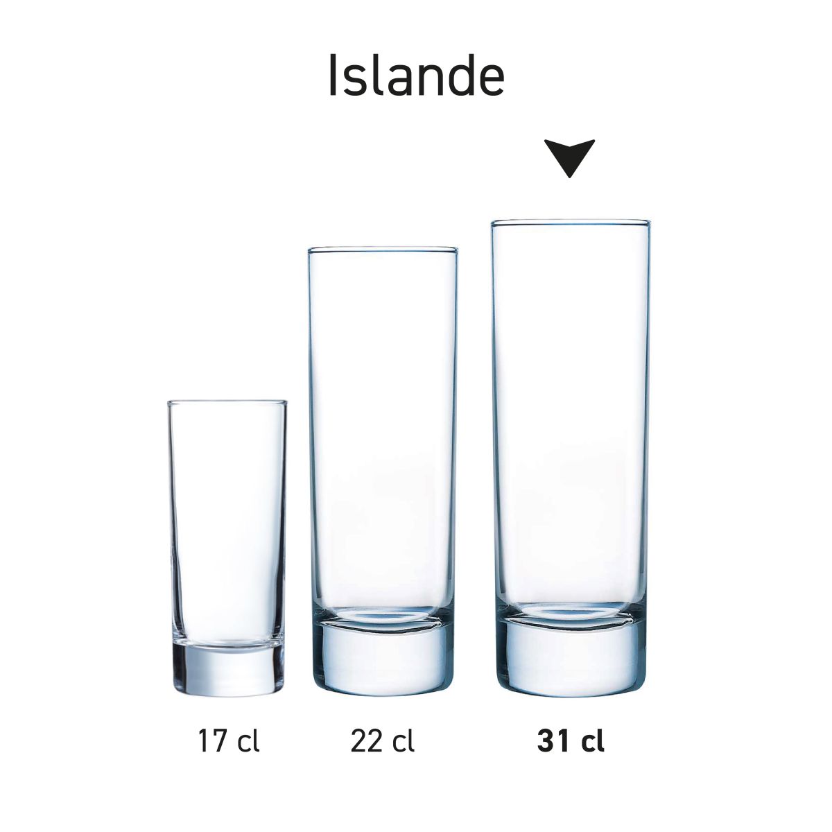 Series of Islande long drink glasses conveniently presented as a product series.