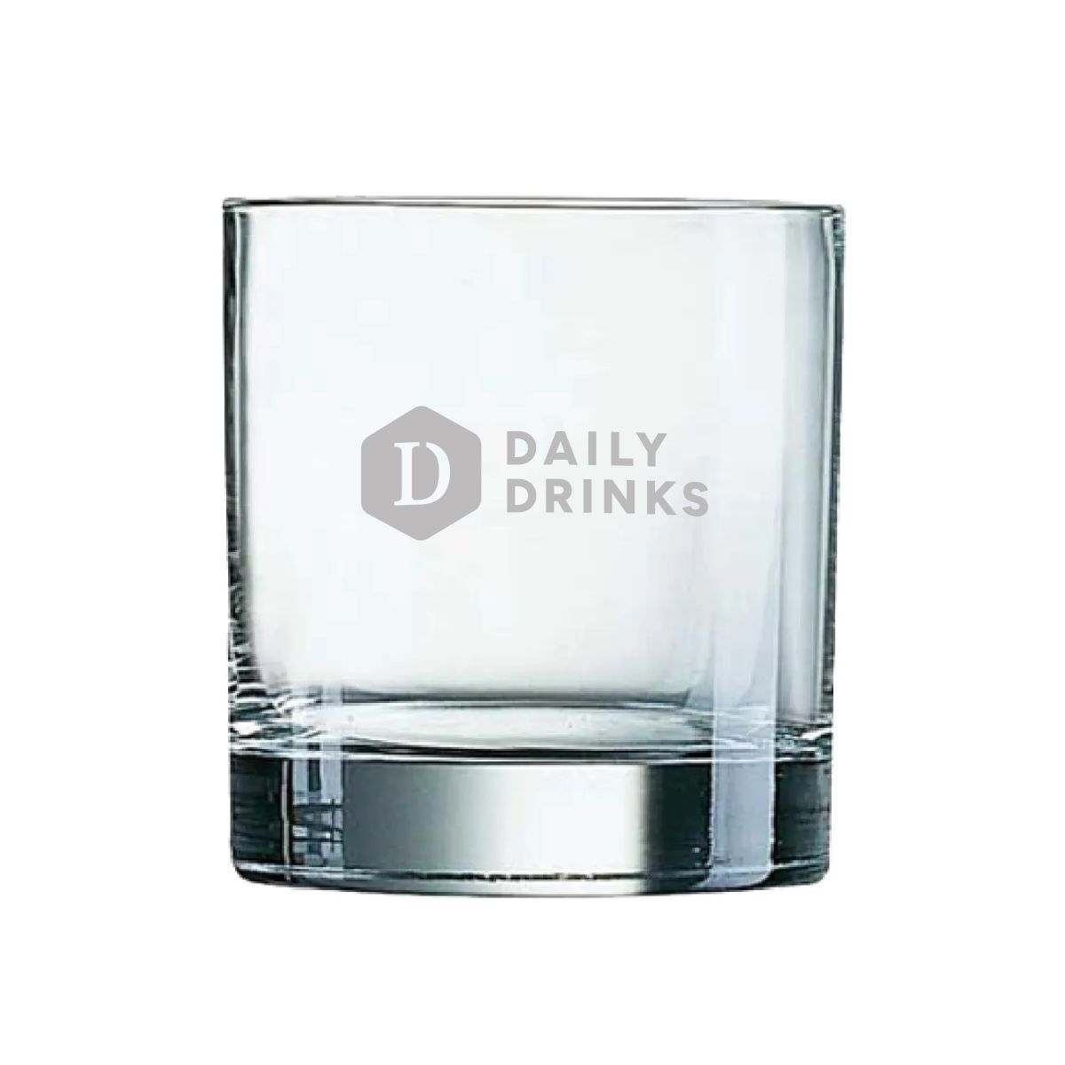 Glass engraved DailyDrinks logo on Islande Tumbler glass 38 cl front view.