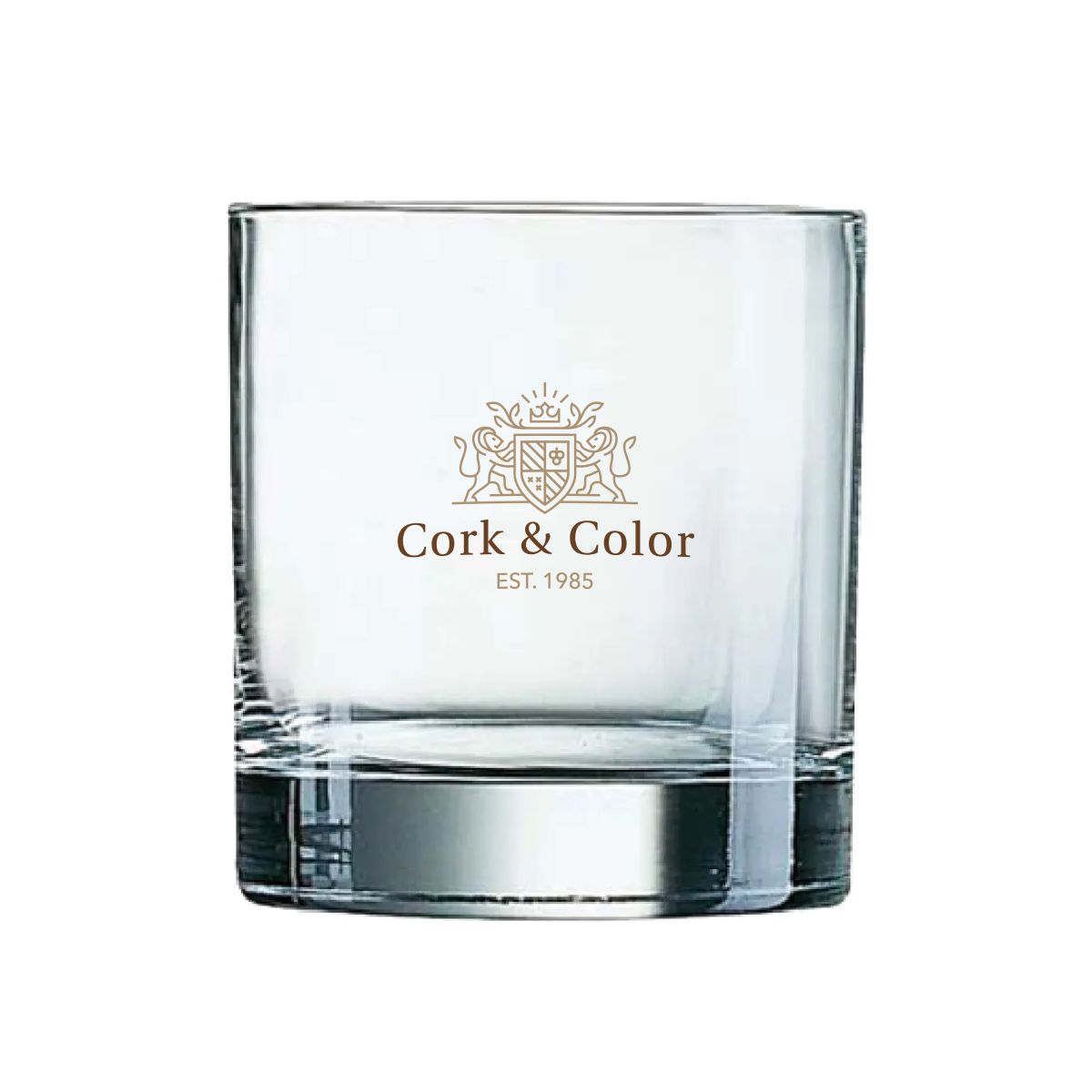 Islande Tumbler glass 38 cl with multicoloured CorkColor logo printed on the front.