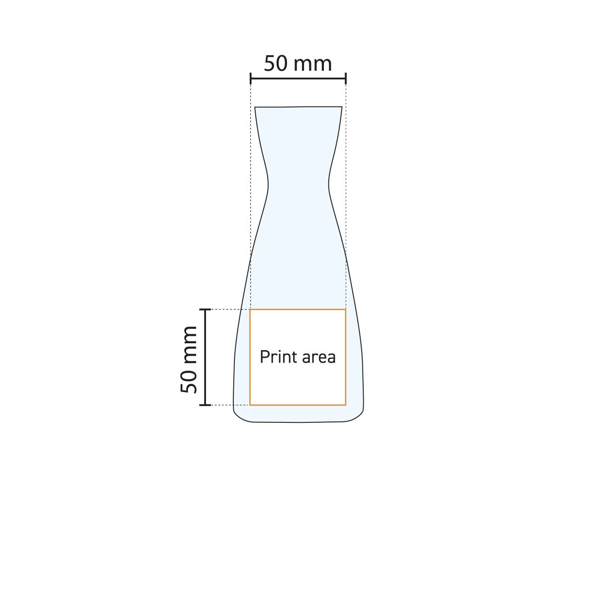 Technical working drawing indicating pressure area on carafe Ypsilon 0.25-litre glass.