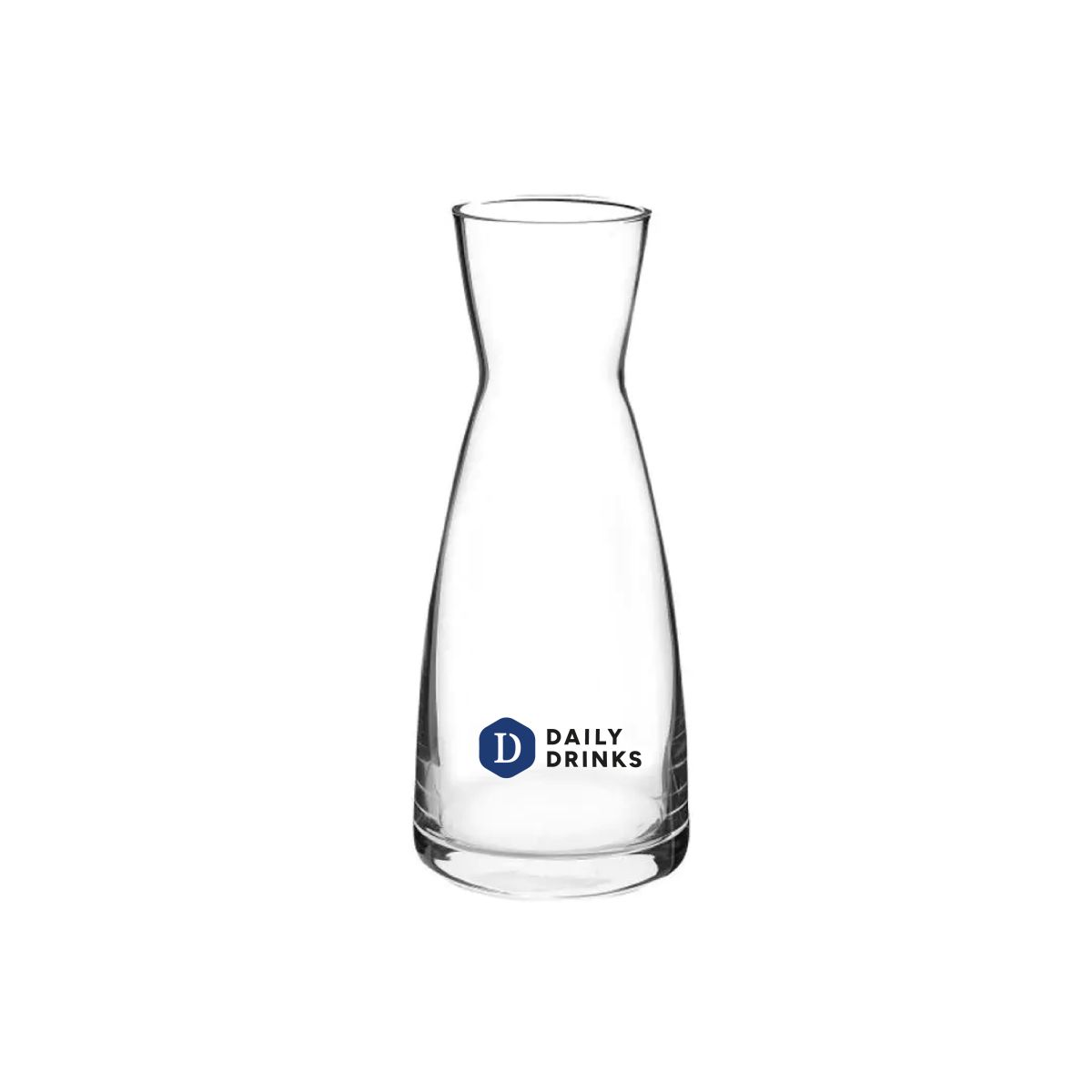 Glass carafe 0.25 litre printed with multicoloured DailyDrinks logo on the front.