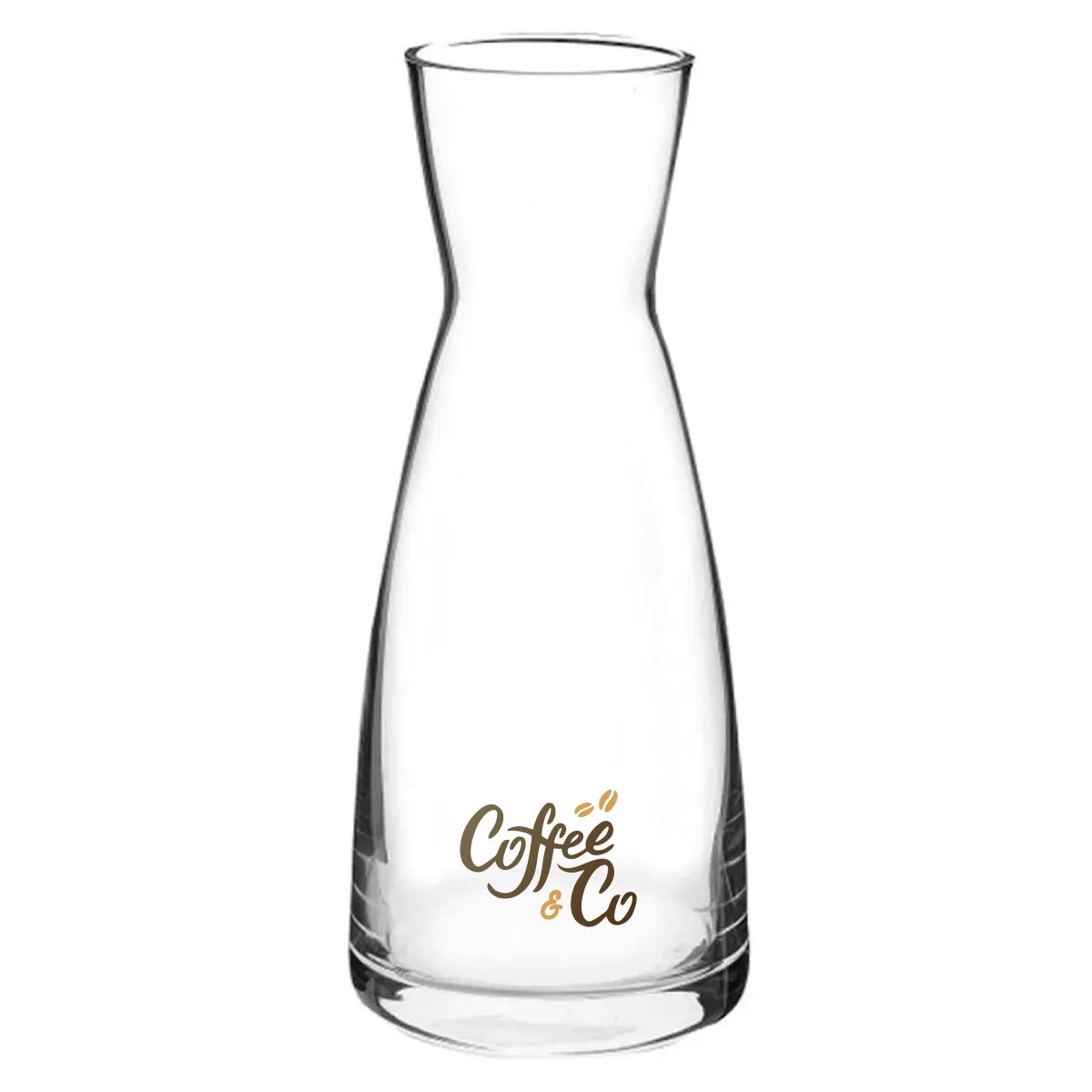 Glass Carafe Ypsilon 1 litre with full-colour CoffeeCo logo on the front, clearly visible.