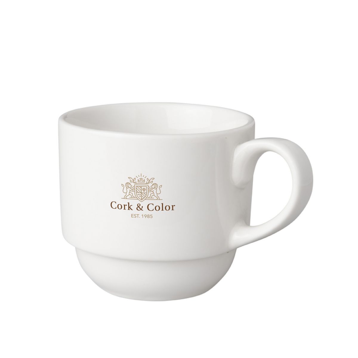 Porcelain coffee cup 20 cl. features multicoloured CorkColor logo on centre of front.