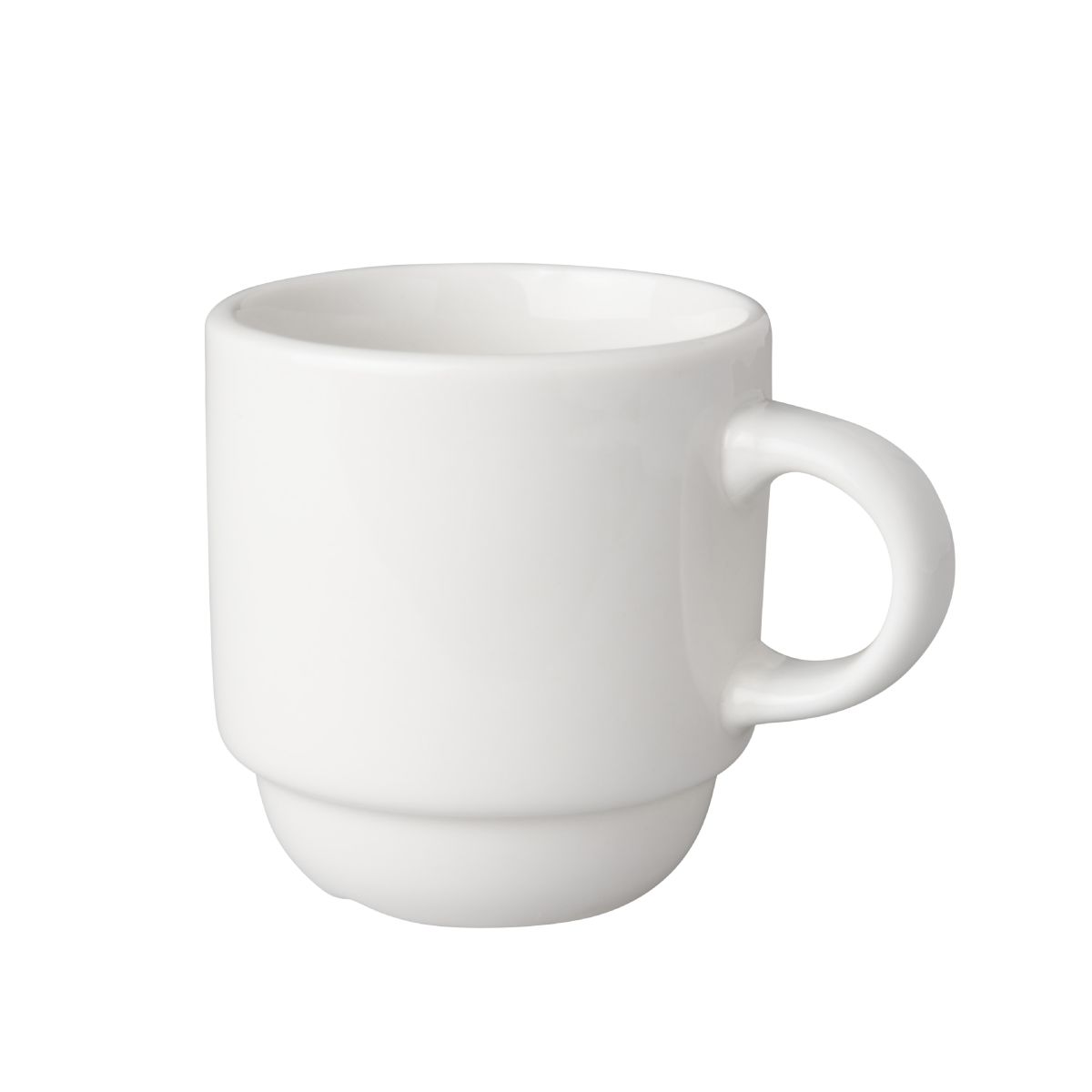 Front view of Coffee cup white Budgetline Narrow 14 cl. with slim shape and small ear. Front view of Coffee cup white Budgetline Narrow 14 cl. with slim shape and small ear.