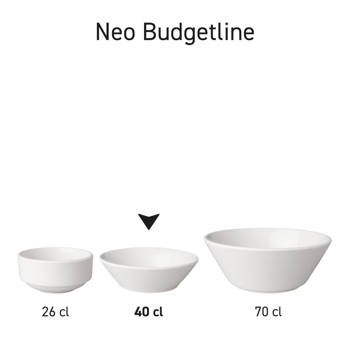Overview image of series of porcelain bowls Mammoth Neo Budgetline 15.5 cm in various arrangements.