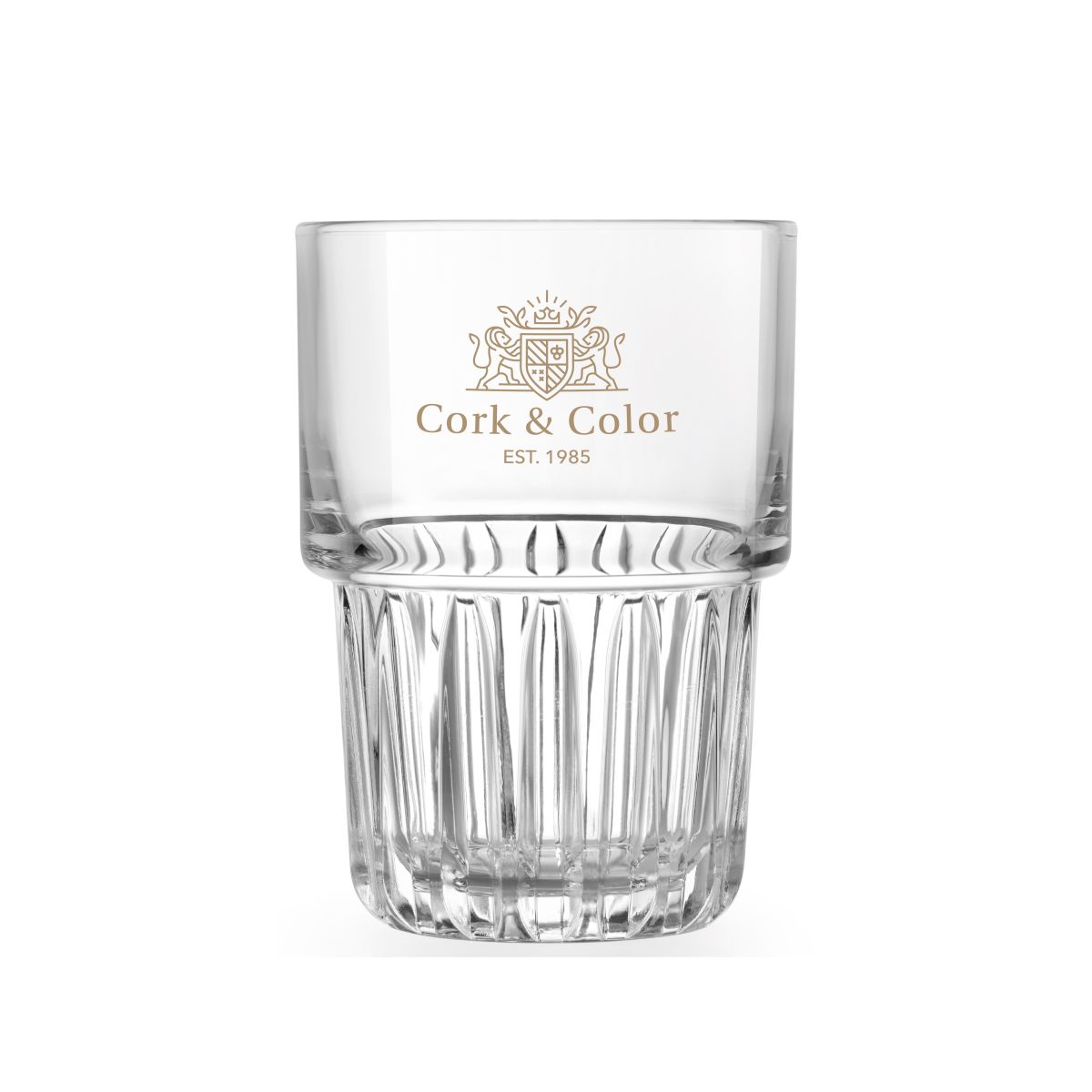 One-colour CorkColor logo visible on front view of Onis Everest glass 26.5 cl.