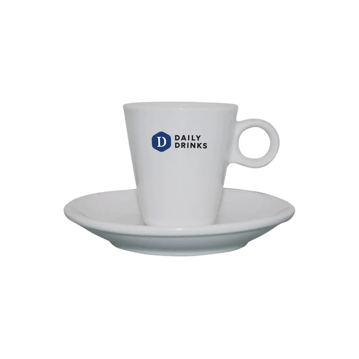 Lukas espresso white 7.5 cl from SET with multicoloured DailyDrinks logo on the front.