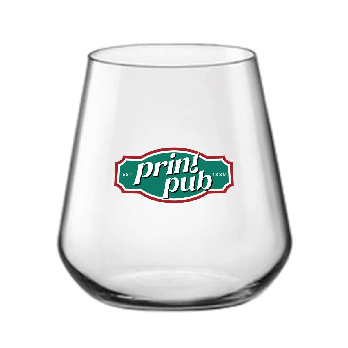 Mencia whiskyglas 35 cl. met meerkleurige PrintPub-logo-opdruk op de voorzijde van het glas.
