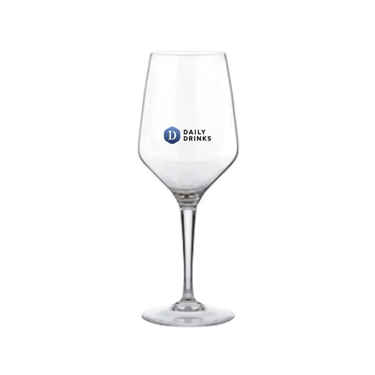 Mencia 25 cl wine glass with colourful DailyDrinks logo printed on the front.