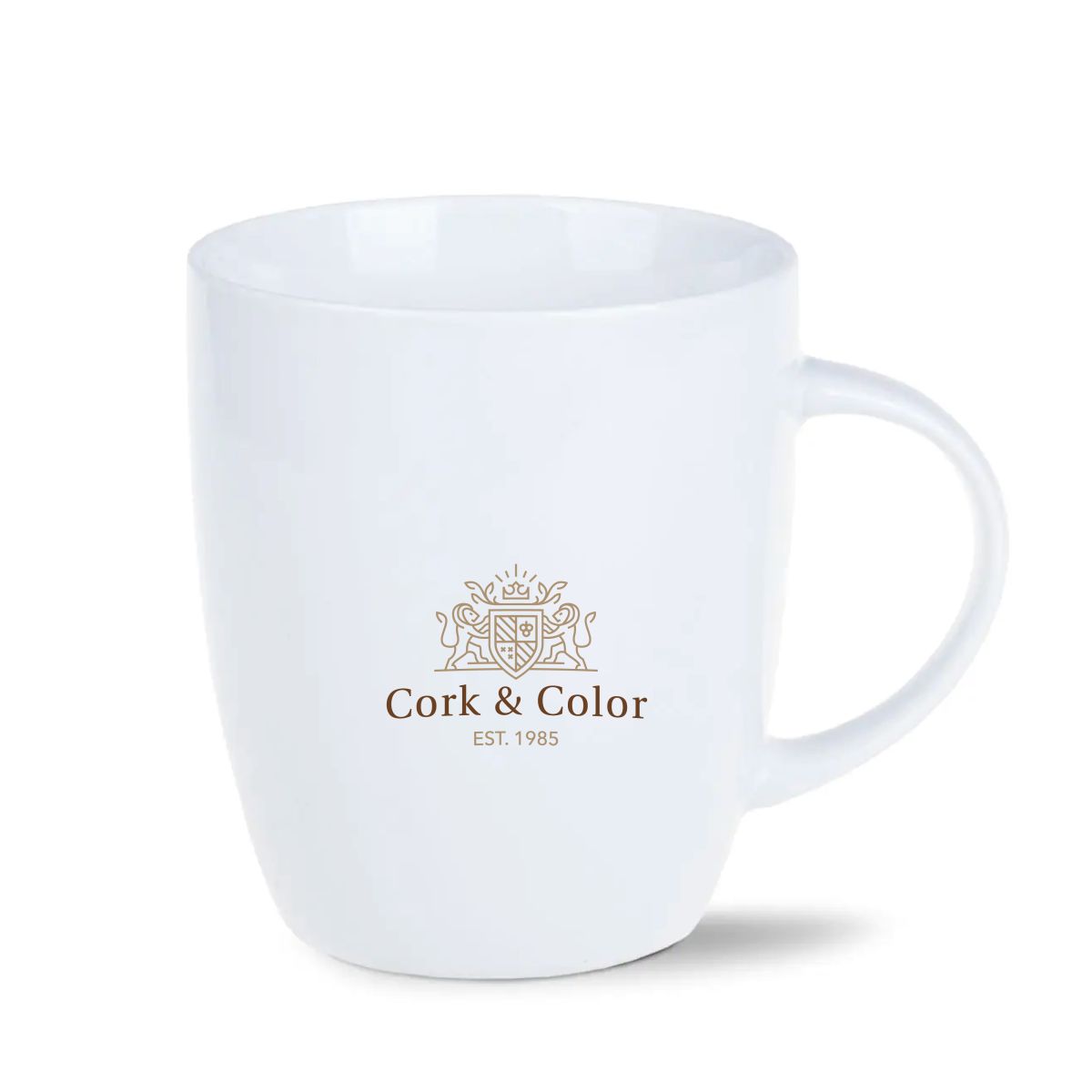 Mini Specta mug of 28 cl with multicoloured CorkColor logo on the smooth porcelain surface.