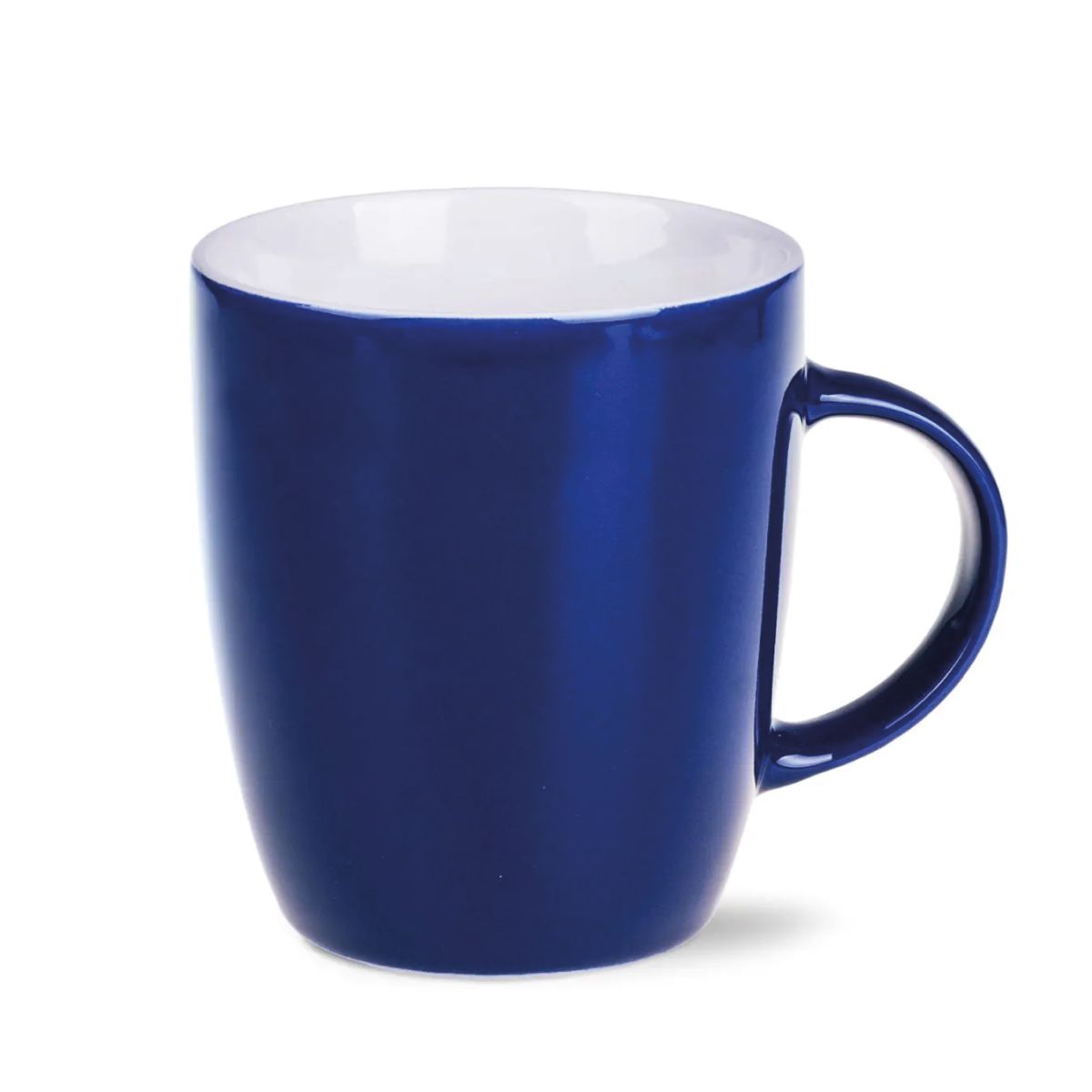 Front view of the Mini Specta Mug 28 cl.  in blue porcelain with straight wall and handle.
