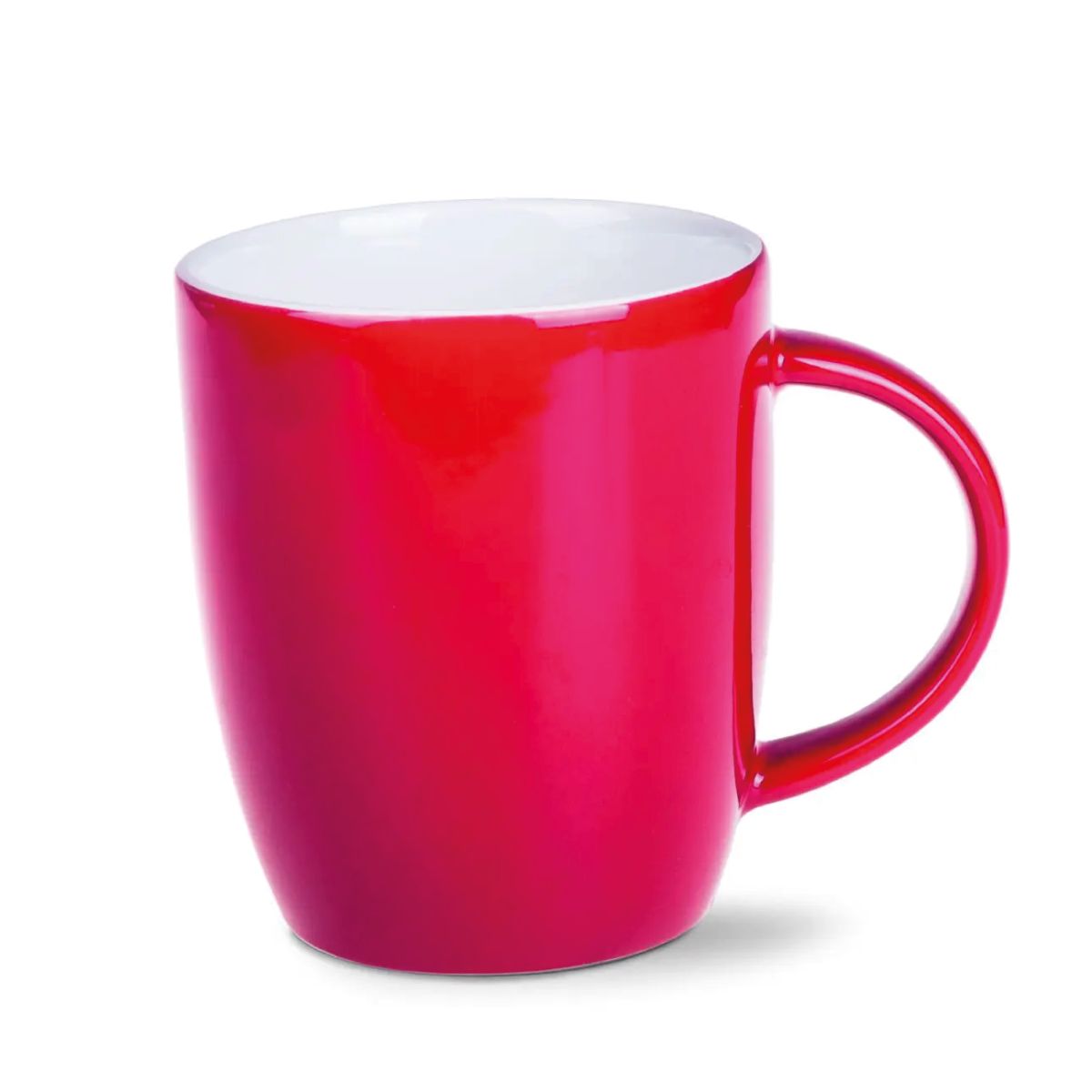 Front view of the Mini Specta Mug 28 cl. finished in red porcelain with straight wall and handle.