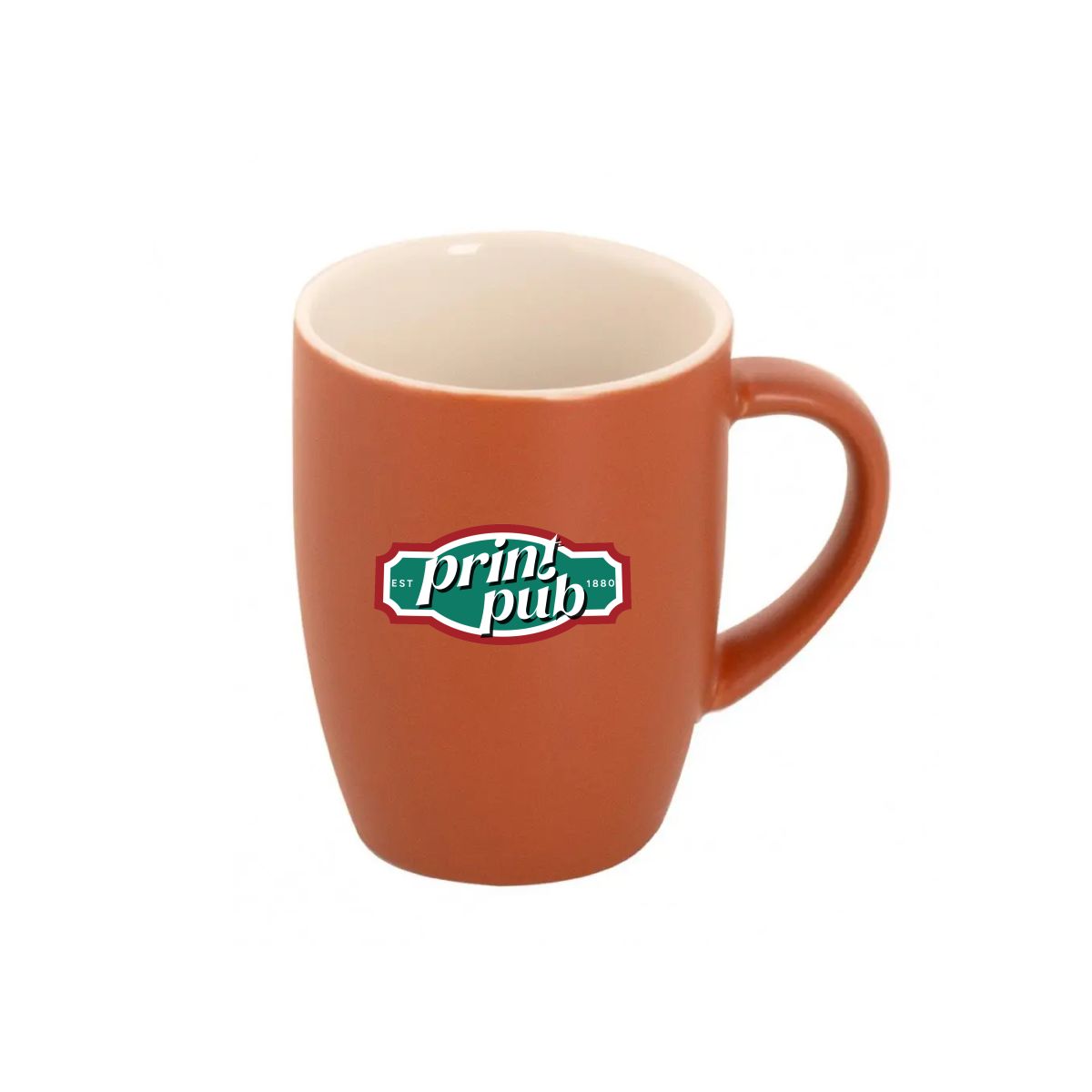 Robusta mug 18 cl. made of porcelain with multicoloured PrintPub logo in front view.