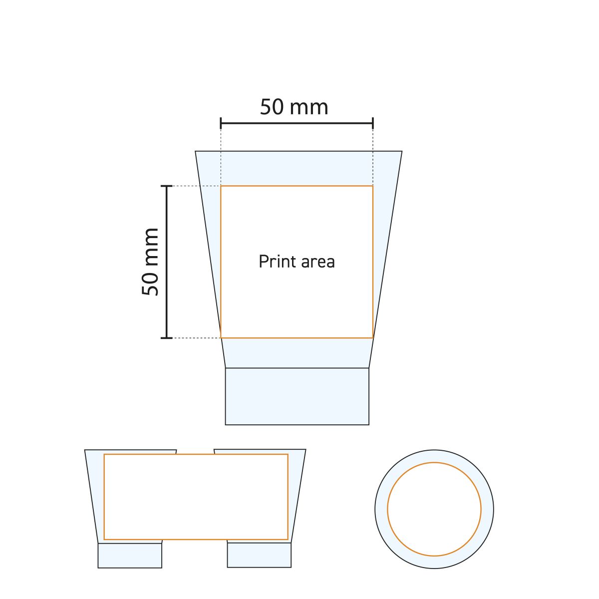 Technical working drawing indicating the pressure area on the Shetland 15 cl. glass.
