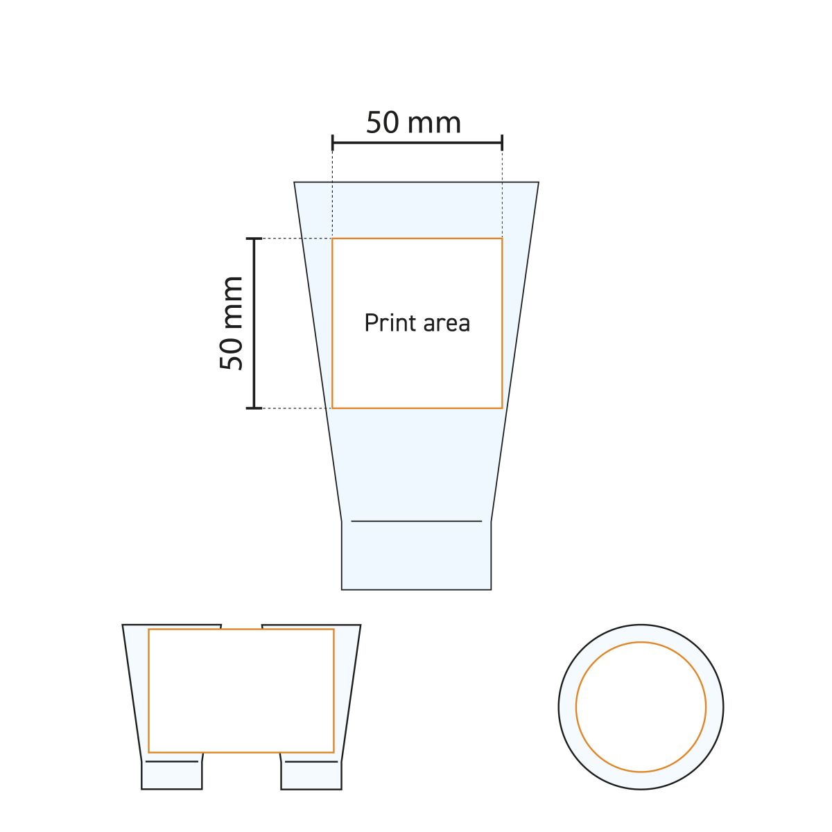 Technical working drawing indicating the pressure area on the Shetland 22 cl. glass.