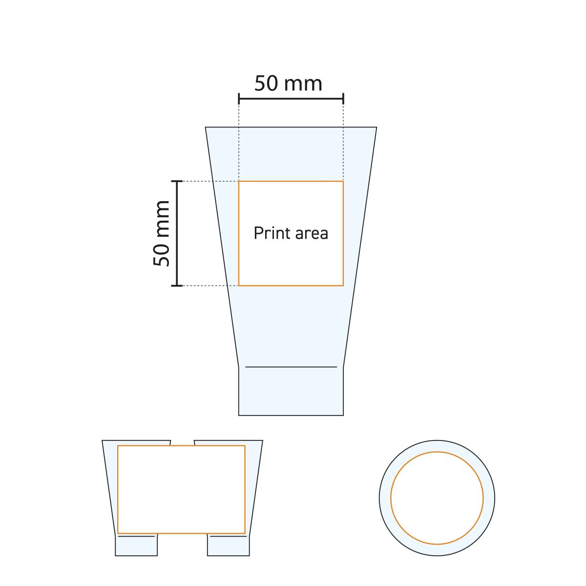 Printing area of the Shetland 35 cl. glass indicated on a technical working drawing.