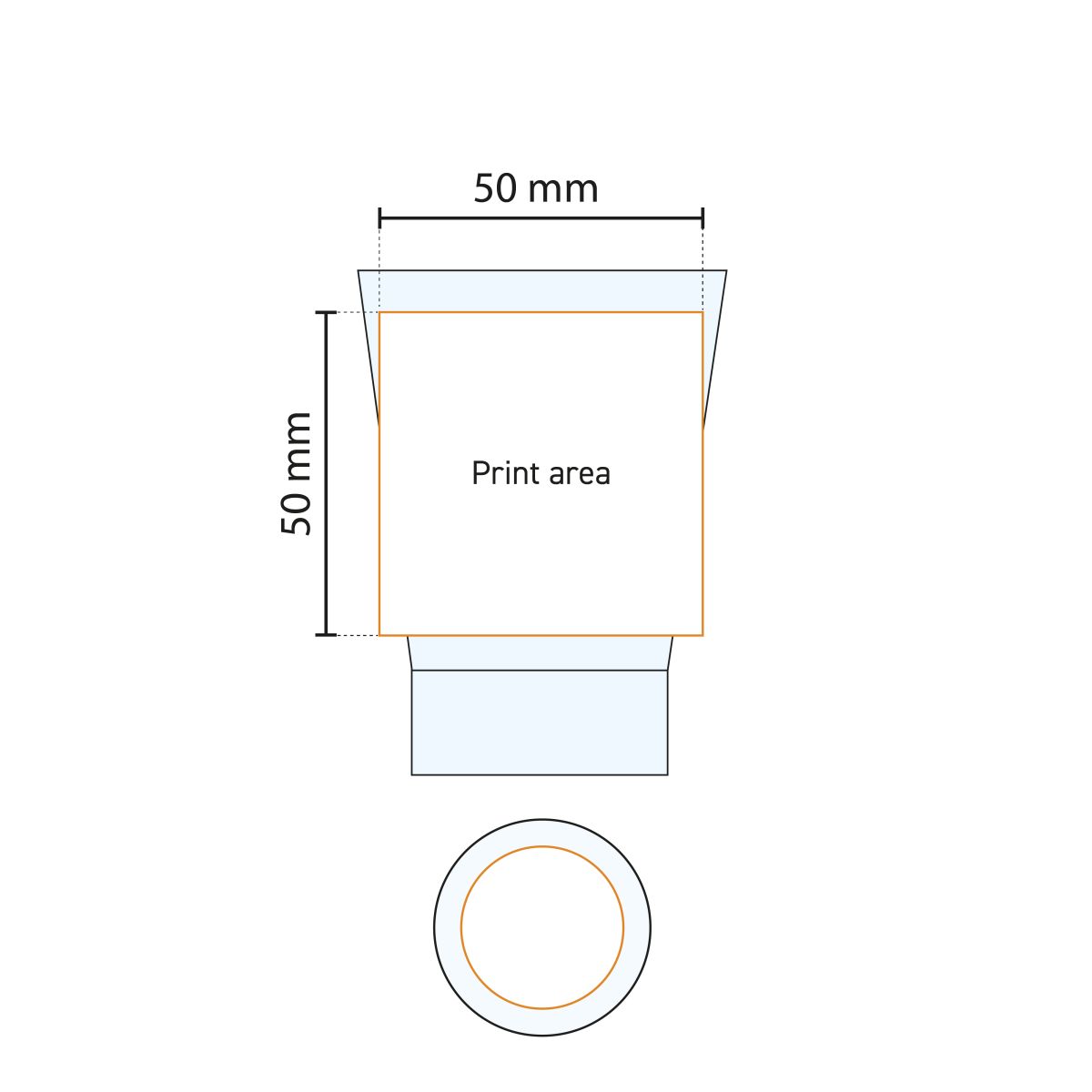 Printing area for logo or engraving indicated on the working drawing of the Shetland 9 cl. glass.