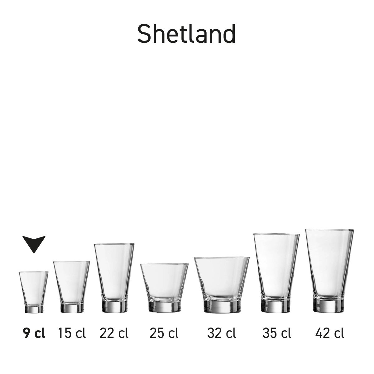 Series view of several Shetland glasses presented side by side.