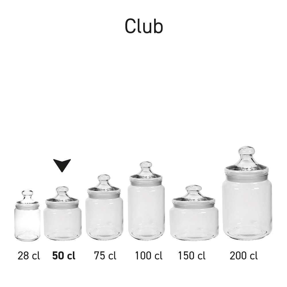 Overzichtsbeeld van verschillende Club snoeppotten 0,50 liter in een serie.
