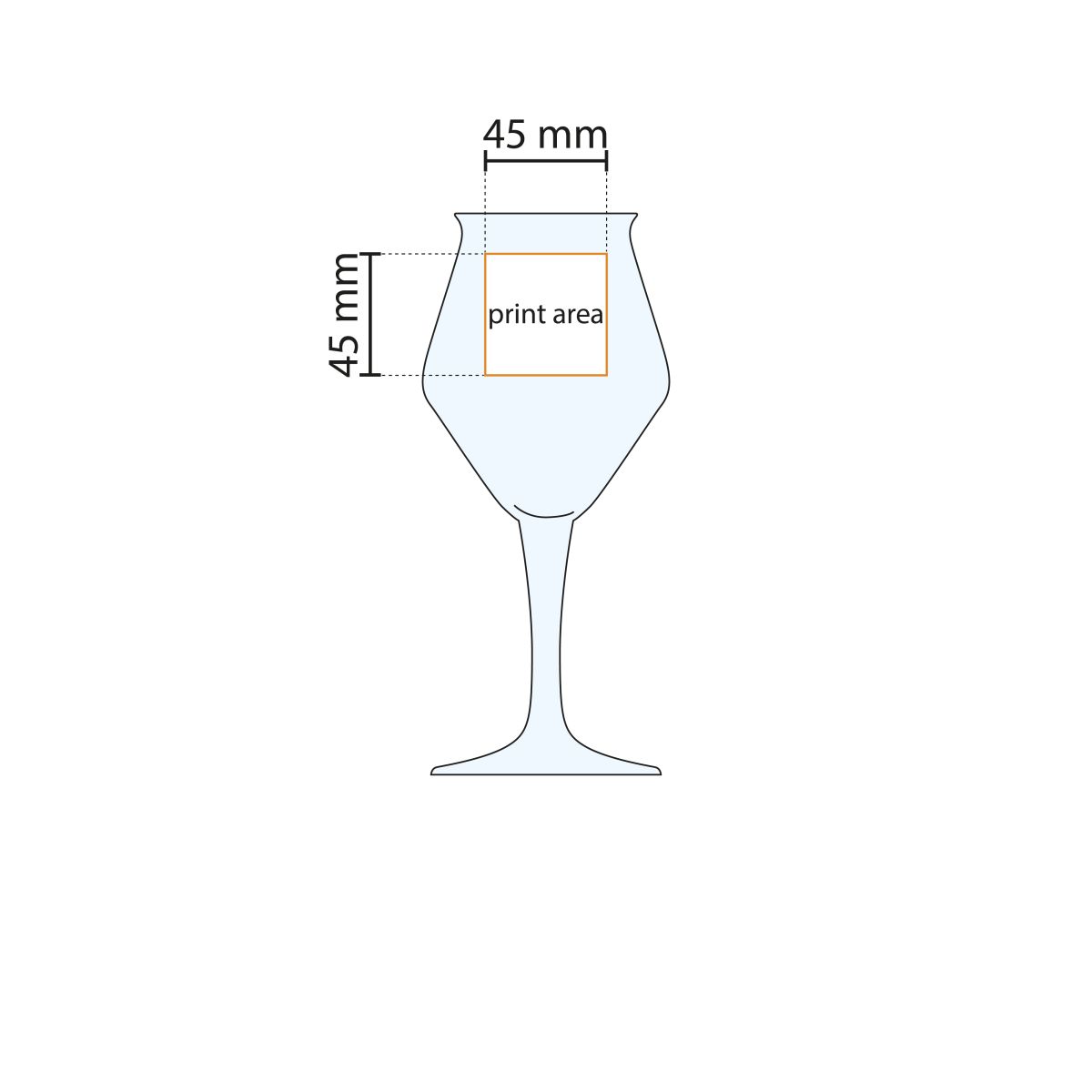 Pressure area and technical areas of the Sommelier Kelch 30 cl tap size glass shown in working drawing.