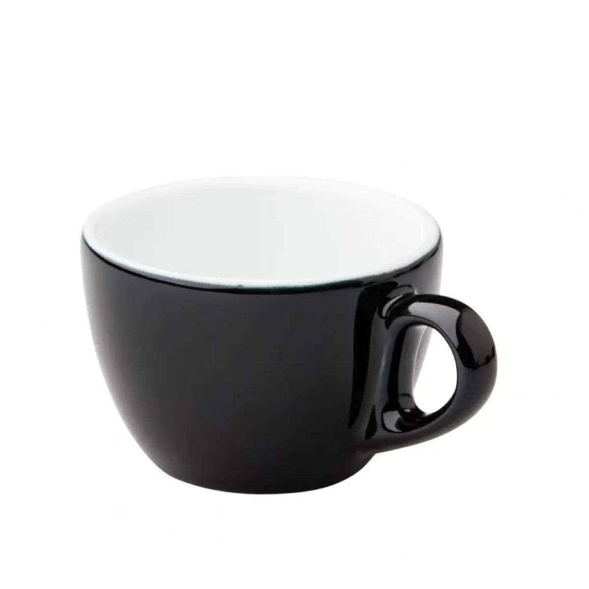 Front of Style Cappuccino cup 19 cl. in black and white porcelain, shown in front view.