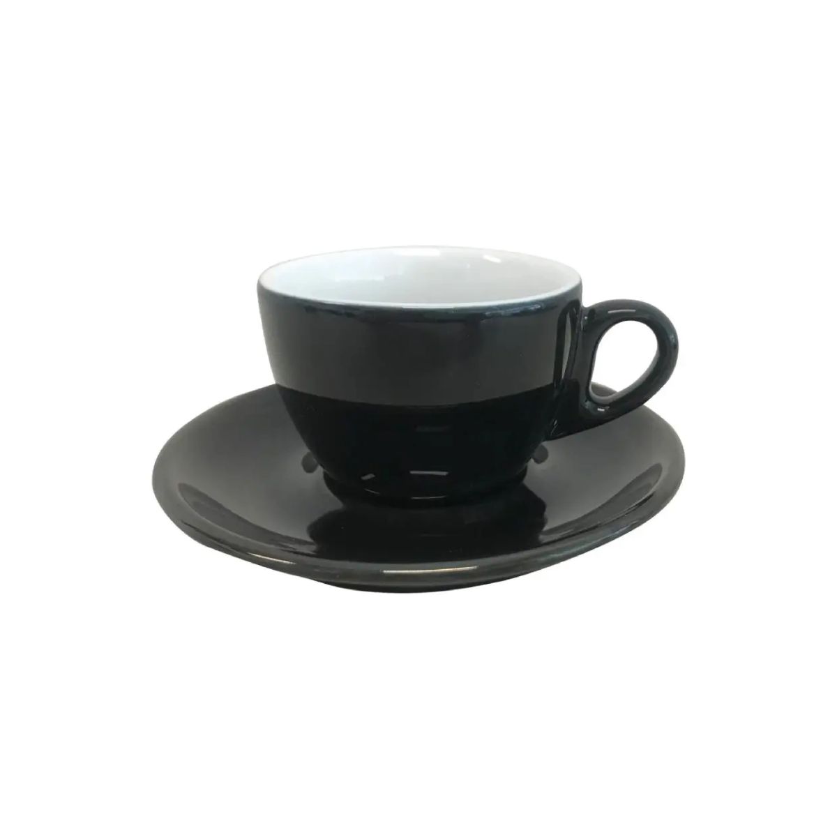 Vooraanzicht van Style Koffie 15 cl. SET in zwart-wit porselein met eenvoudig kopje en schotel.