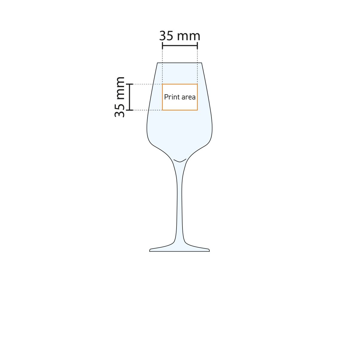 Technical working drawing of the Sublym wine glass 25 cl. with marking of the pressure area.