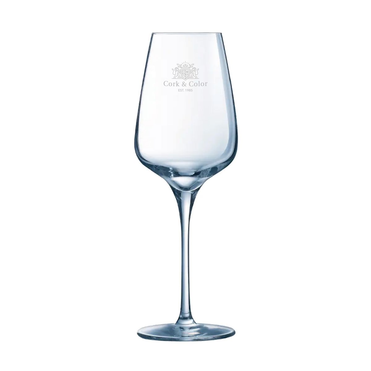 Sublym wine glass 35 cl. printed with a multicoloured TableTrend logo on the front of the glass.