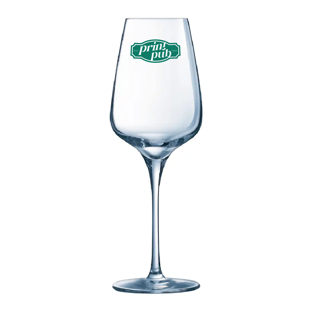 Sublym wine glass 45 cl. with unicoloured PrintPub logo on the front of the transparent glass.