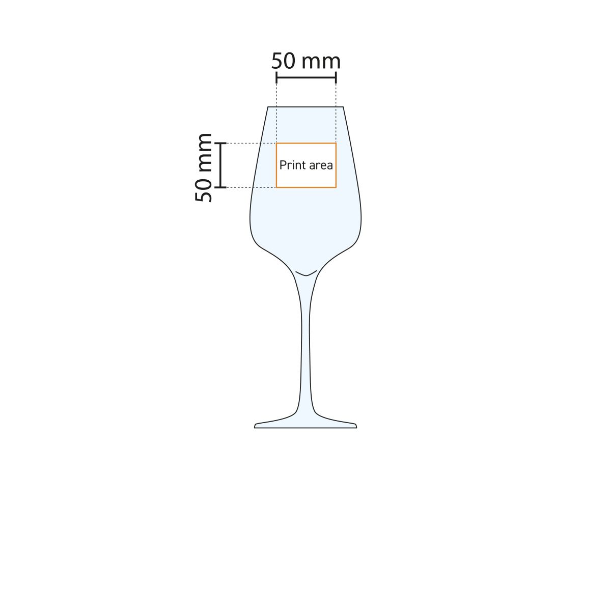 Technical working drawing of the Sublym wine glass 55 cl. with marking of the pressure area.
