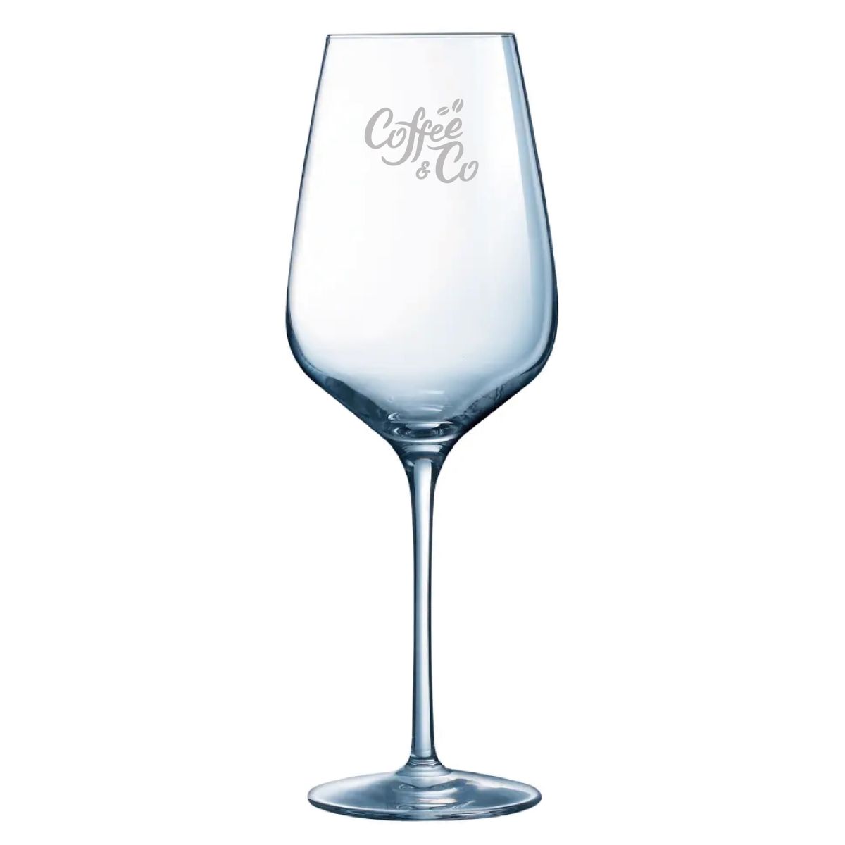 Sublym wine glass 55 cl. with engraved CoffeeCo logo visible on the front face of the glass.