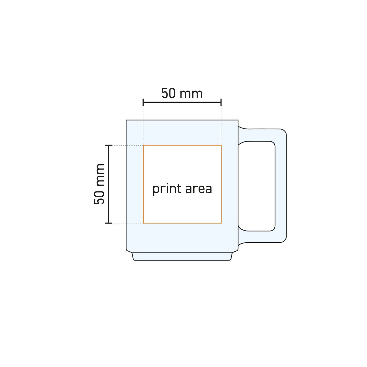 Technical drawing of Karo tea glass 25 cl with print area marking
