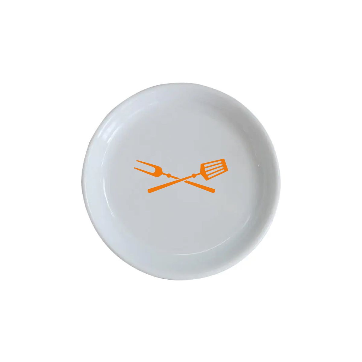Vooraanzicht van witte porseleinen theezakhouder met zwart TableTrend-logo in één kleur op het middenvlak.