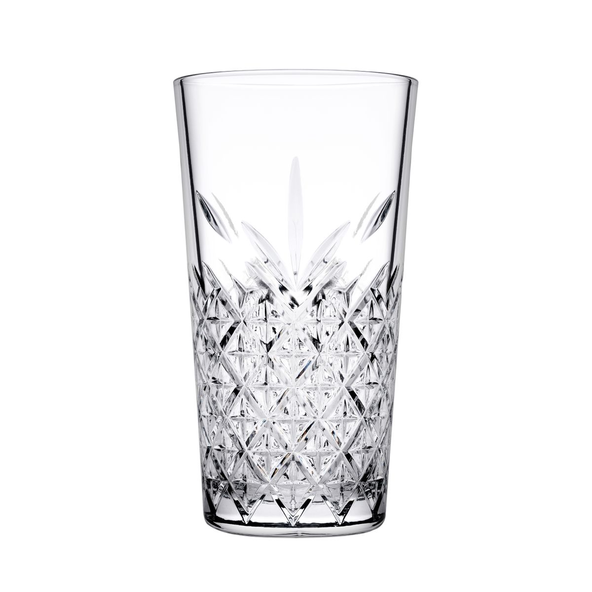 Stackable Timeless Longdrink glass 34.5 cl. displayed upright in front view. Stackable Timeless Longdrink glass 34.5 cl. displayed upright in front view.