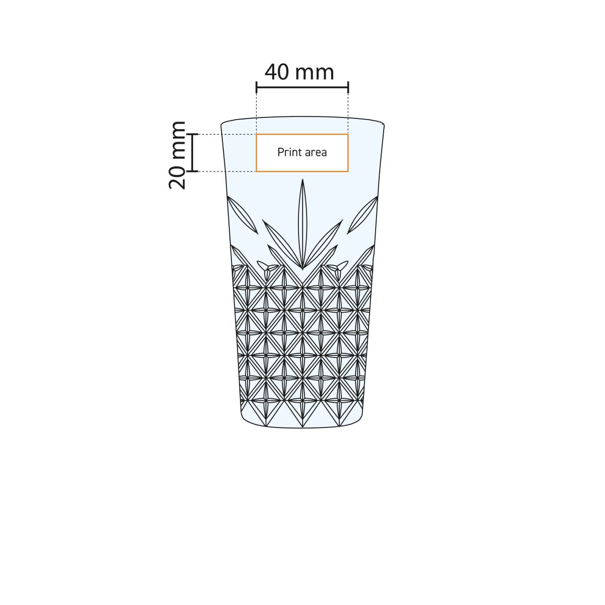 Working drawing shows printing area for printing on glass 45 cl. clearly marked.