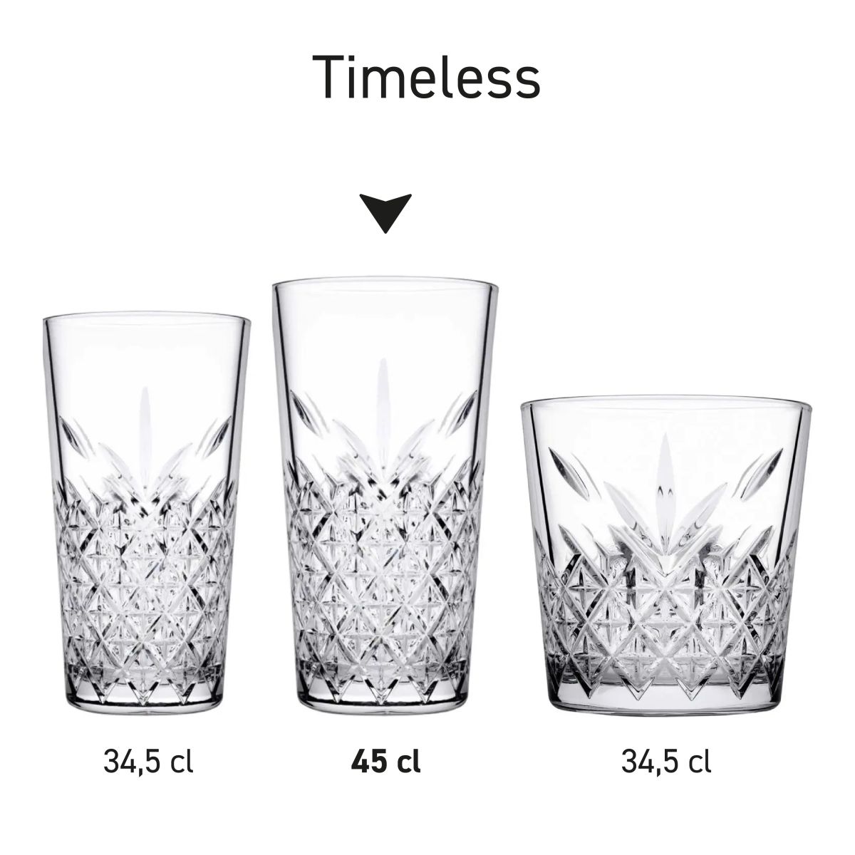 Series arrangement of several Timeless glasses from the Timeless series....