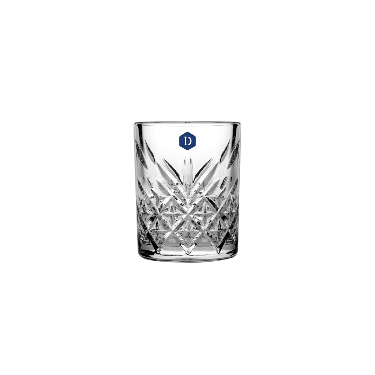Timeless Shot glass 6 cl. with DailyDrinks logo applied to the front view in one colour.