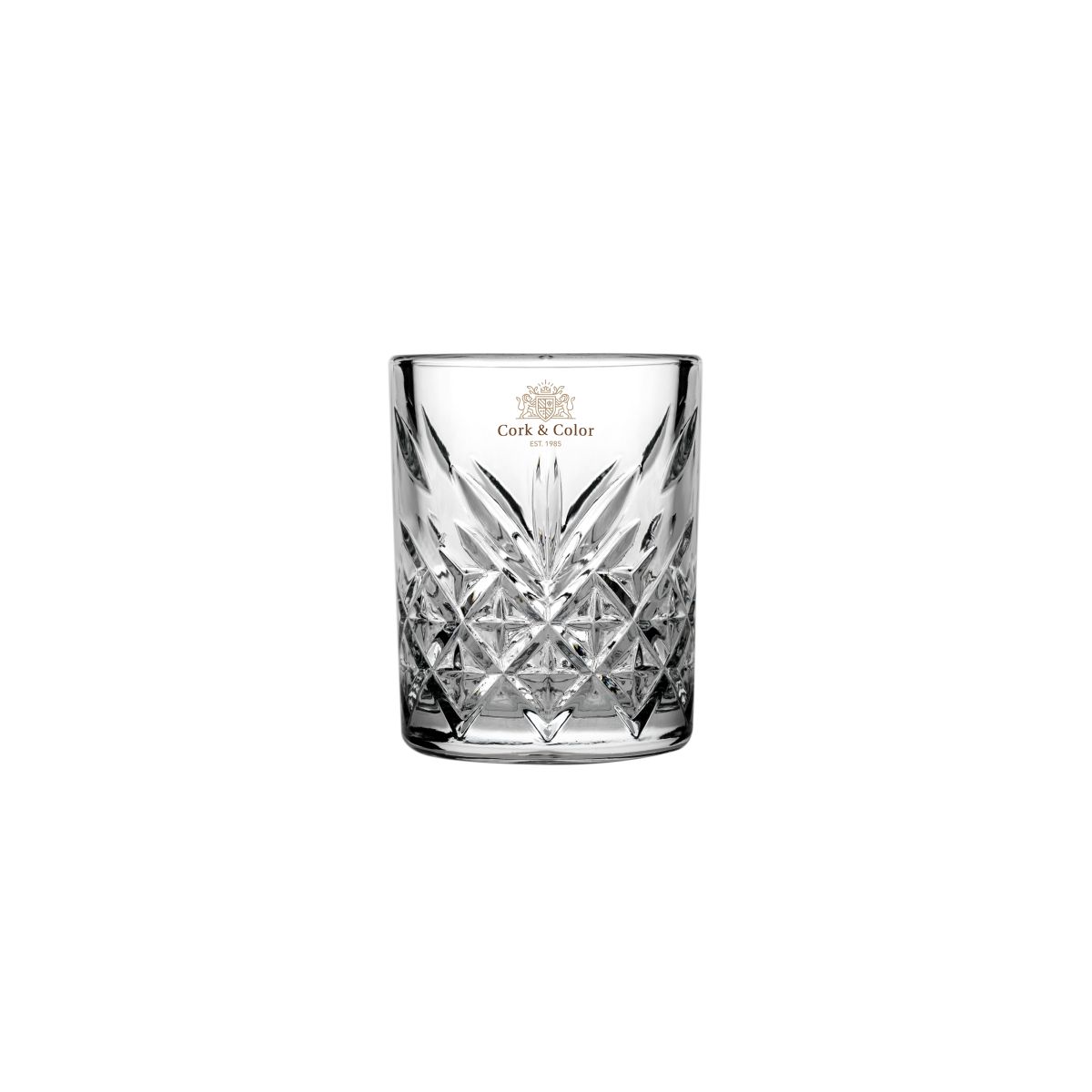 CorkColor logo in multicoloured print visible on the Timeless Shot glass 6 cl. glass.