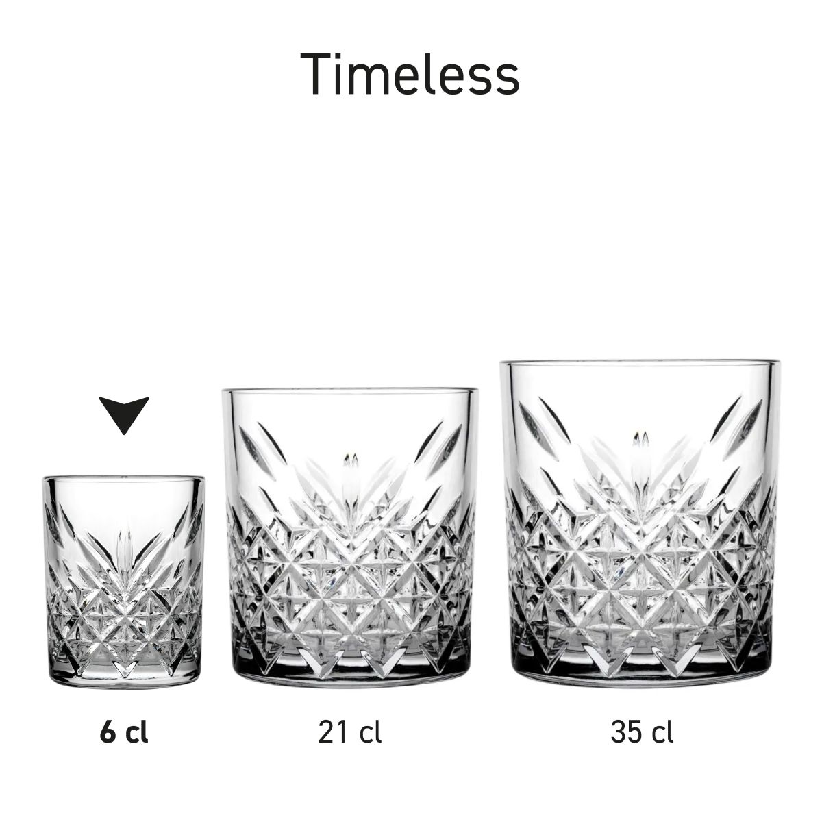 Multiple glasses from the Timeless series conveniently displayed together.