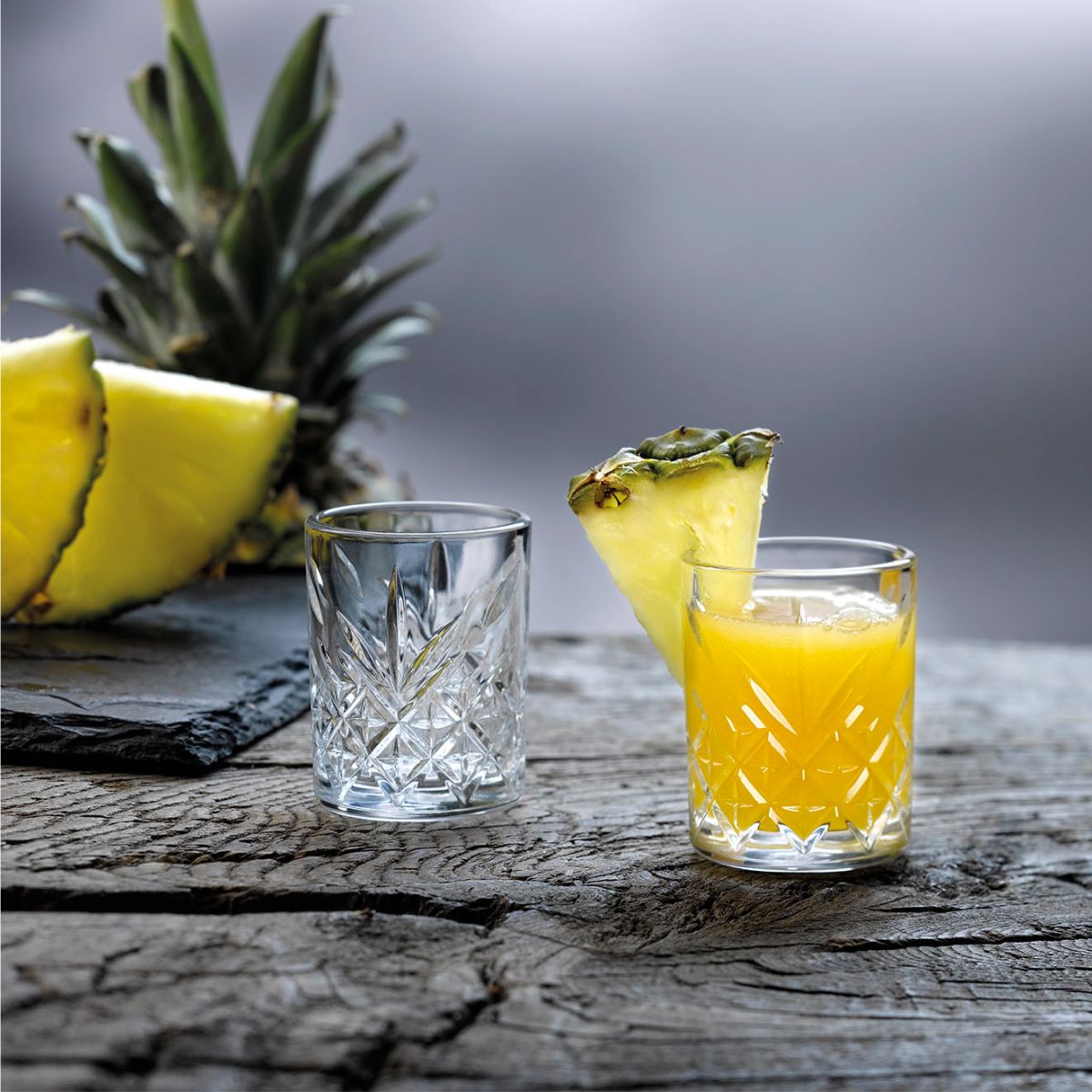 Shot glass 6 cl. filled in an atmospheric setting.
