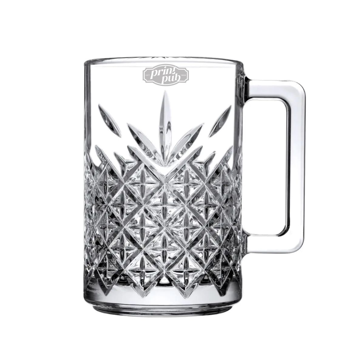 PrintPub logo in fine engraving on the front view of the Timeless Tea Glass 31 cl.
