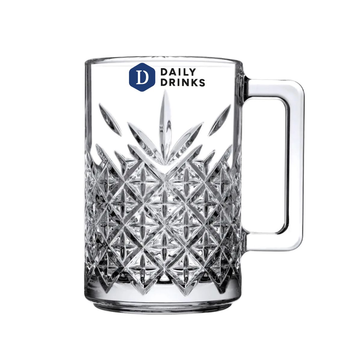Timeless Tea Glass 31 cl. with multicoloured DailyDrinks logo printed on the front.