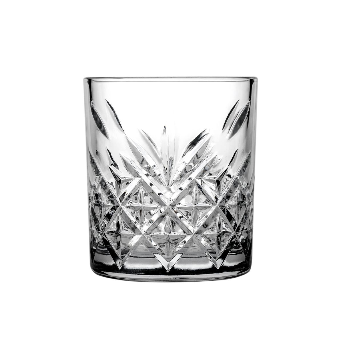 Front view of the Timeless Whisky Glass 21 cl. with straight wall and clear glass design. Front view of the Timeless Whisky Glass 21 cl. with straight wall and clear glass design.